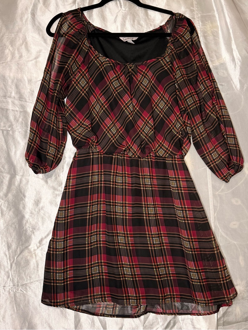 Speechless Red/black Plaid Dress With 3/4 Sleeves Size L